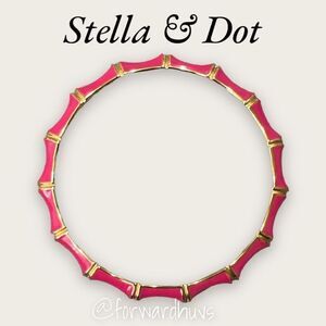 Stella & Dot Pink Julep Enamel and Gold Tone Bamboo Style Bracelet